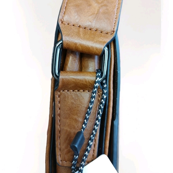 Designer Inspired Tan Leather Look Flap Messenger Bag NWT Wide X Body Strap - Picture 7 of 12